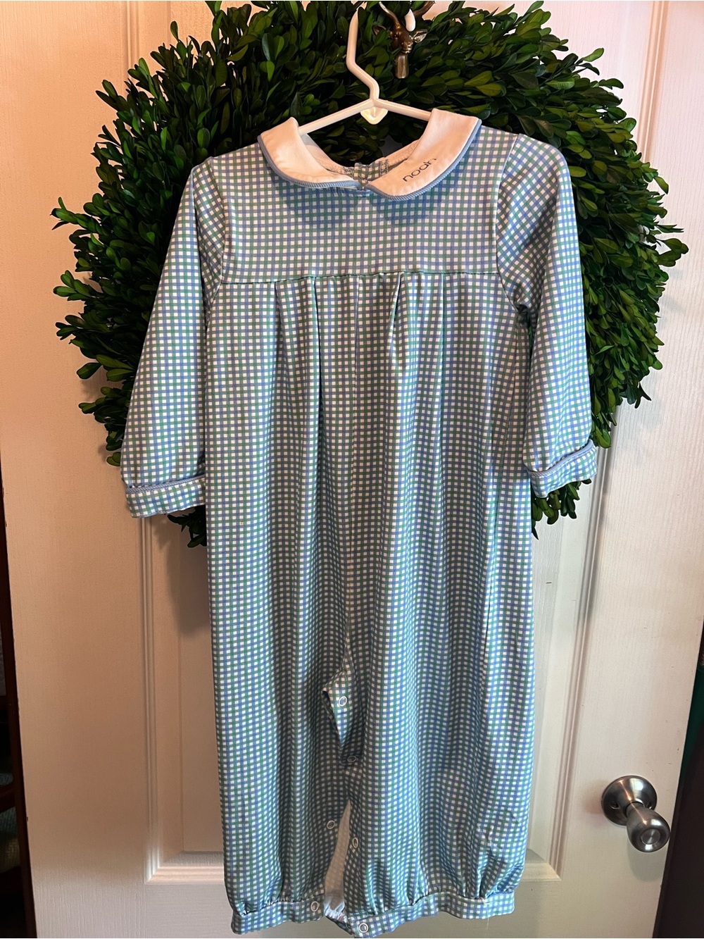 Blue Gingham Peter Pan Collar Kids romper Noah monogram